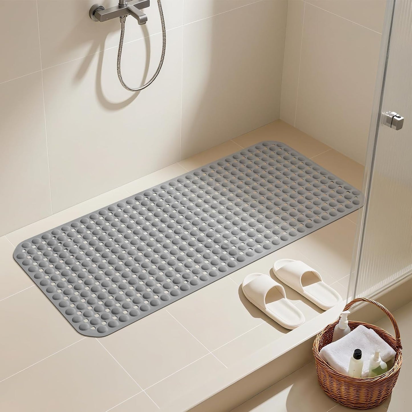 OTHWAY Bathtub Mat 41 x 91cm, TPE Shower Bath Mat Non-Slip with Sution Cups &amp; Drain Holes, Machine Washable Shower Floor Mat for Inside Shower, Soft Tub mat for Eldly &amp; Kids