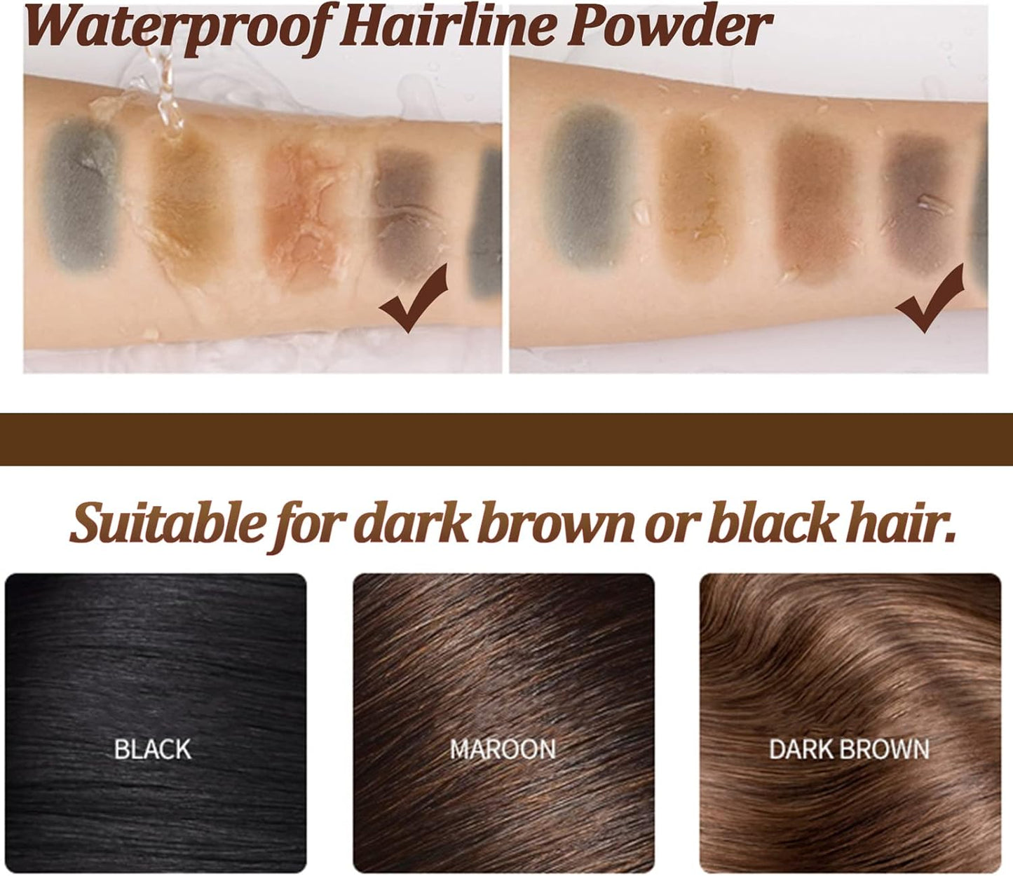 OKAQEE Instantly Hairline Shadow - Powder Quick Cover Grey Hair in Regrowth Treatments Windproof Sweatproof Touch-Up for Root Concealer Long Lasting with Mirror &amp; Puff (（Dark brown）), Pack of 1