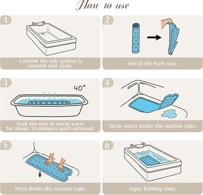 SHUCHING Turquoise Daisy Flower Bath Mat Non Slip Anti Mould, 100 X 40 cm Extra Long Bathtub Mat Anti Slip, Shower Mat Non Slip Anti Mould for Bathroom Machine Washable