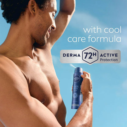 NIVEA MEN Cool Kick Spray Anti-Perspirant (250ml), Deodorant Spray for 72H Protection, Men's Sweat Block Aerosol with Cool-Care Formula, Prevents Odour and Sweat