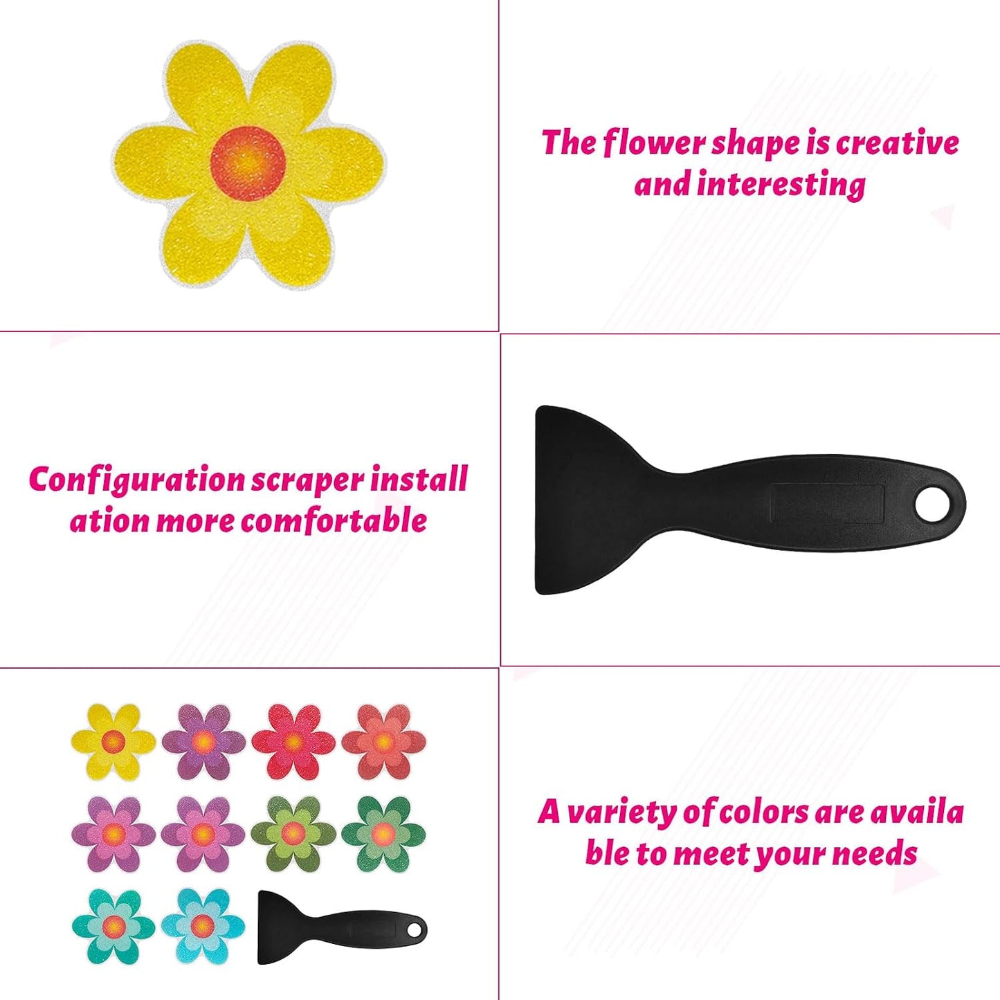 Qianeffort 10Pcs Anti Slip Shower Stickers,Colorful Sunflower Bath Non Slip Stickers,Adhesive Non Slip Bath Stickers with Scraper,Shower Non Slip Stickers Bathtub Appliques for Bath Shower