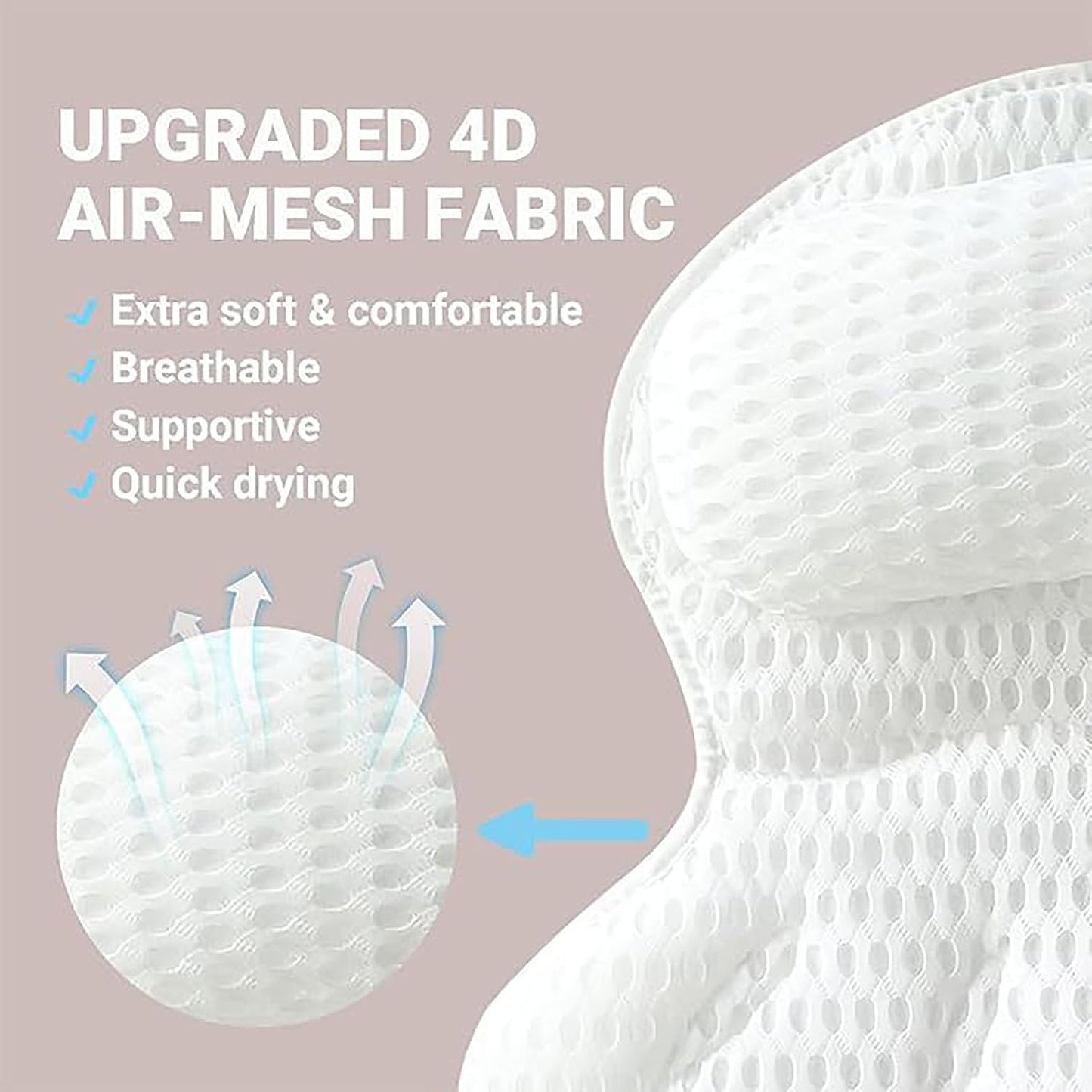 Bath Pillow for Bathtub,Non-SlipBath Pillow Luxury Soft Bathtub Pillows 4D Mesh Foam Tub Pillow Bath Cushion with Anti-Slip Suction Cup Fits All Bathtub, Hot Tub and Home Spa (White)