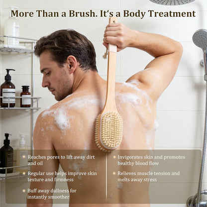 Back Scrubber with Long Handle 43CM - Double Sided Body Brush for Use in Shower &amp; Dry Brushing, Exfoliating with Soft &amp; Firm Bristles for Shower, Back, Feet Men &amp; Women, Seniors