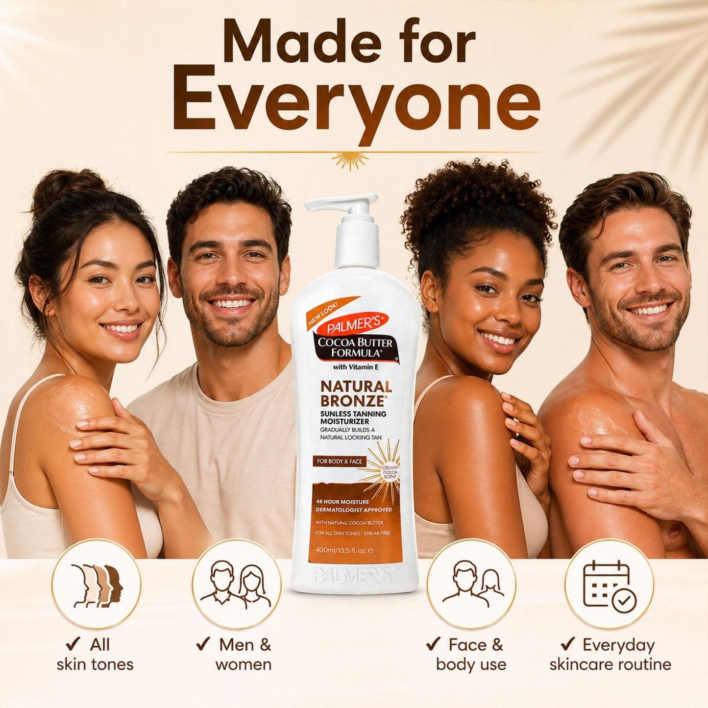 Palmer’s Cocoa Butter Natural Bronze Gradual Tanning Moisturiser 400ml with Vitamin E – Self Tan Lotion for Face &amp; Body, Hydrating, Streak-Free, Long Lasting Glow