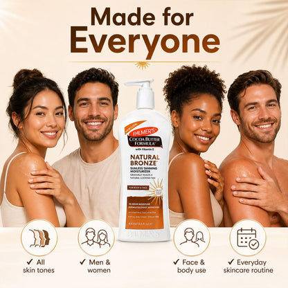 Palmer’s Cocoa Butter Natural Bronze Gradual Tanning Moisturiser 400ml with Vitamin E – Self Tan Lotion for Face &amp; Body, Hydrating, Streak-Free, Long Lasting Glow