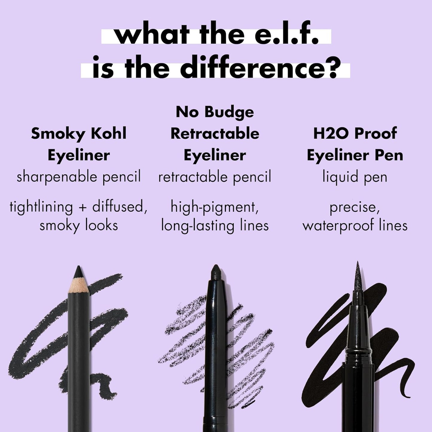 e.l.f. Smoky Kohl Eyeliner, Eye Pencil for Creating Long-Lasting, Bold, High-Pigment Makeup Looks, Vegan &amp; Cruelty-Free, Black Velvet