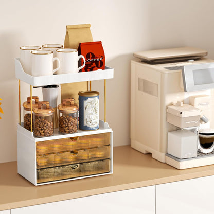 Makeup Organiser - Upgrade 2 Tier 3 Drawers Large Vanity Organisers, Versatile Cosmetic Storage, Exquisite Bathroom &amp; Skincare, Dressing Table Organiser, Amber