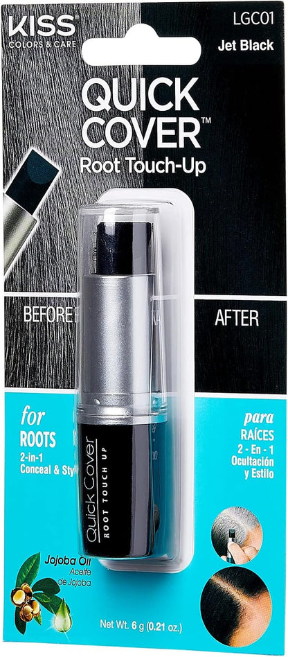 RED by Kiss Quick Cover Root Touch Up Stick, Water-Resistant Temporary Gray Hair Concealer with Brush for Roots and Beard, Long-Lasting Coverage, Easy Application (1 Pack, Jet Black)