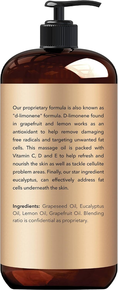 New York Biology Anti Cellulite Massage Oil 240 ml – Made with 100% Natural Oils – Body Oil for Massage Therapy, Muscle Relaxation and Deep Tissue