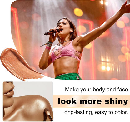 Body Shimmer Oil 100ml, Long Lasting Moisturizing Face &amp; Body Luminizer, Waterproof Liquid Illuminator, Shimmer Glitter Oil Highlighter (Golden Brown)