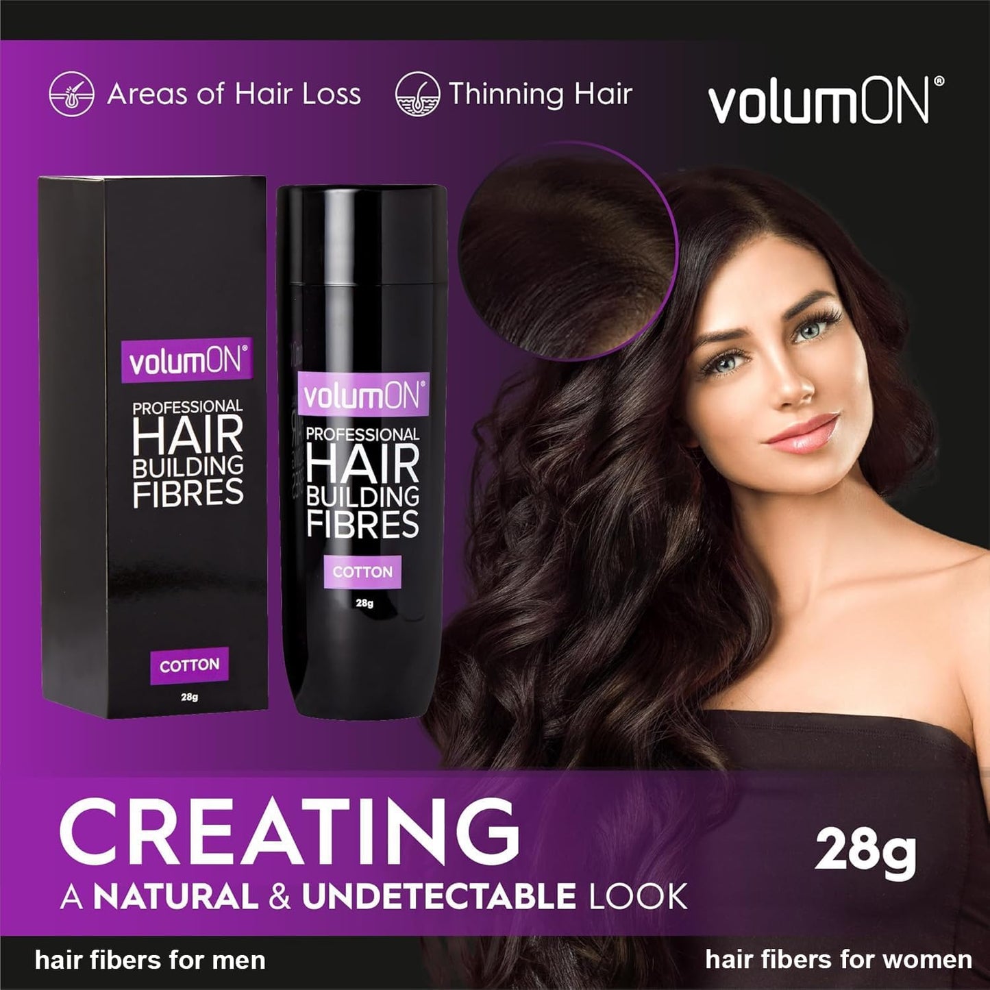 Professional Hair Building Fibres- Hair Loss Concealer- COTTON- 28g- Get Upto 30 Uses- CHOOSE FROM 8 HAIR SHADES COLOURS (Dark Brown)