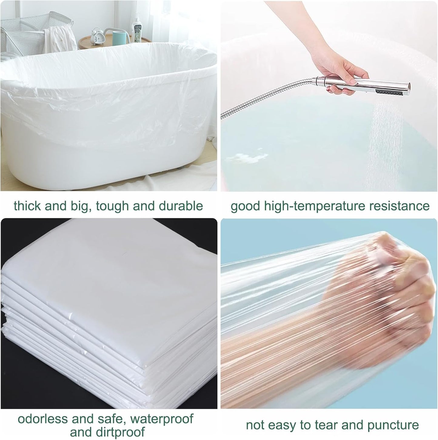10PCS Quality Disposable Bathtub Cover Liner Bag Portable Heat-Resistant, Large Thickened Bath Tub Lining Film for Home Travel Hotel Bathtubs Salon SPA (260cmx 120cm), Each Individually Packaged