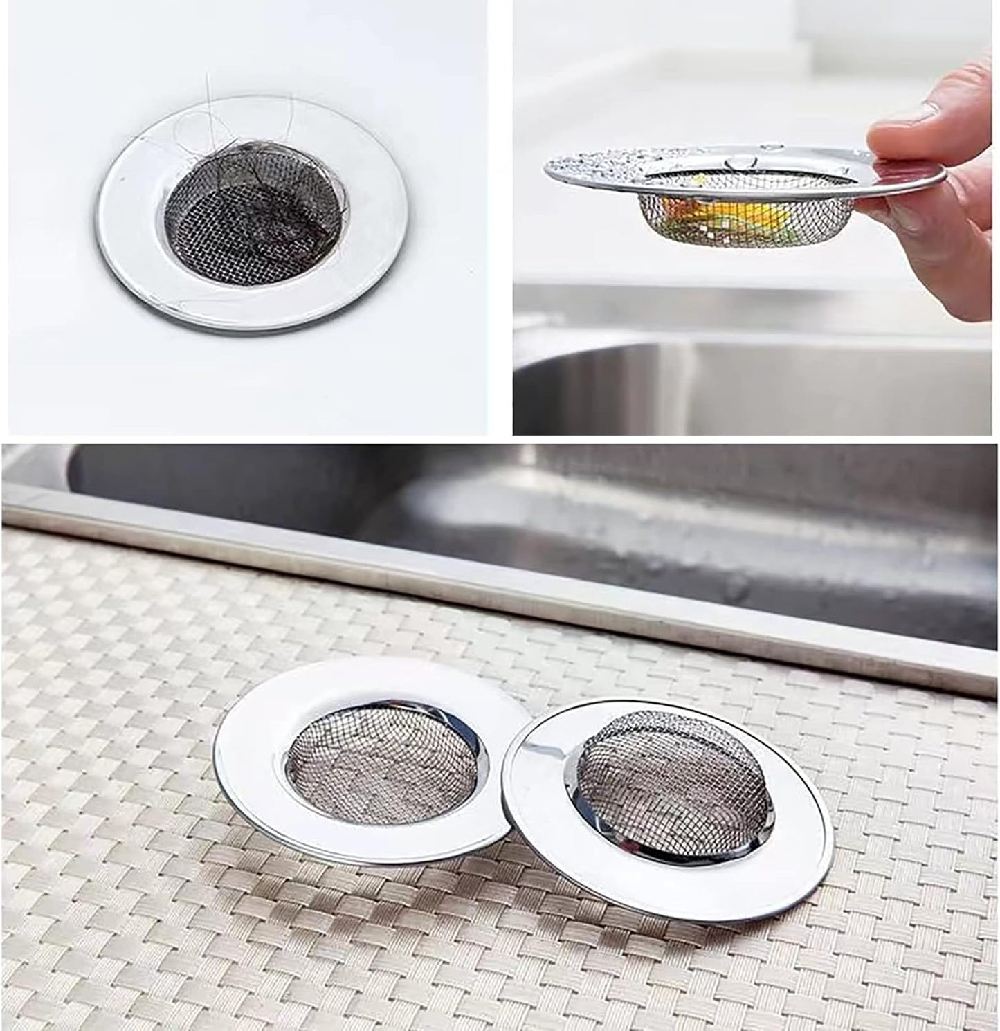 2 PCS Kitchen Sink Strainer,7.8 CM Stainless Steel Drain Strainer,Bathroom Shower Hair Filter Catcher,Prevent Clogging,Fine Mesh for Bathtub, Wash Basin,Kitchen Sink, Bathroom