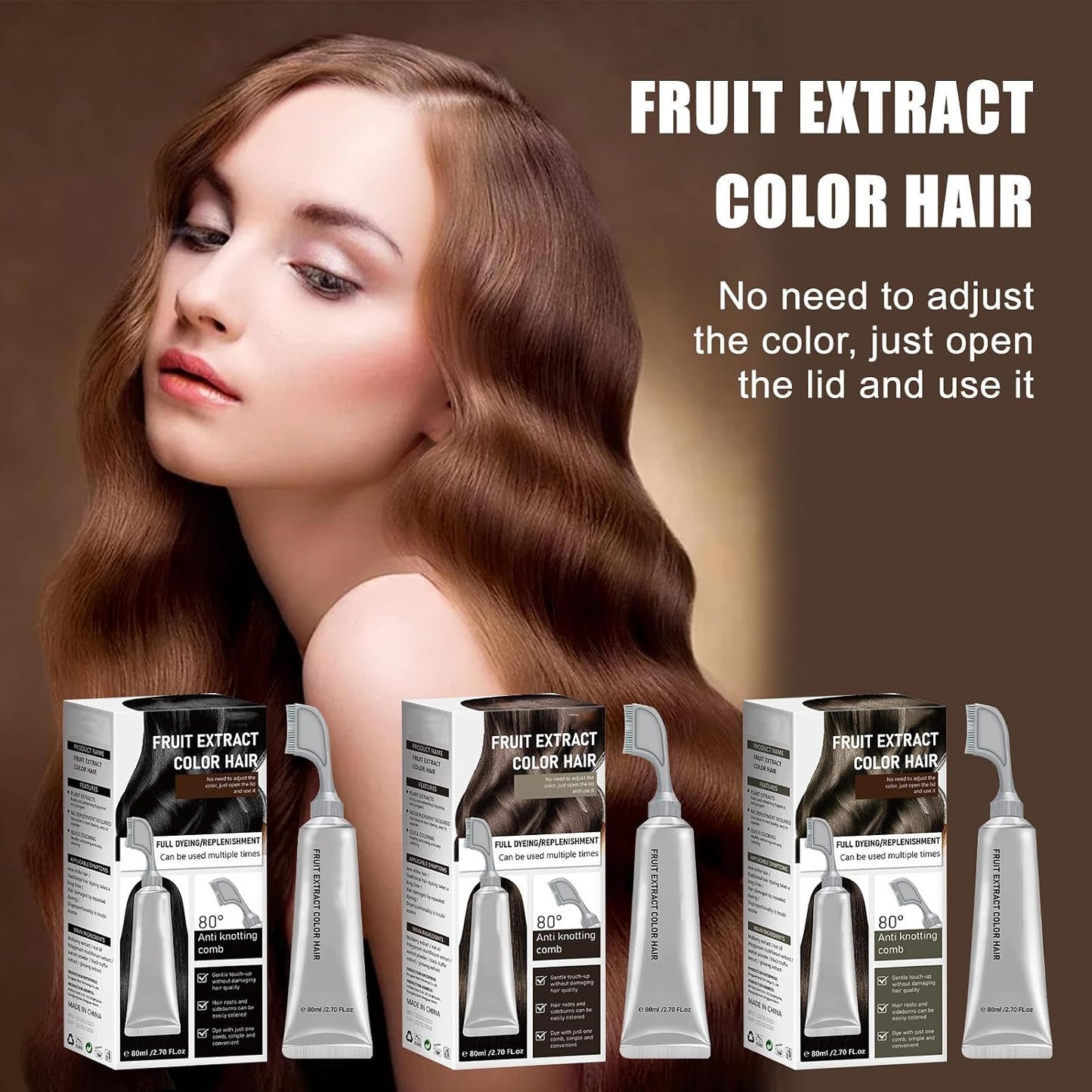 Fruit Essence Hair Dyeing Comb, Fruit Hair Dye Cream for Grey Hairs Coverage - Natural, Plant-Based Extract Hairs Dye Essence, Ammonia-Free, Keratin Ha-ir Color for Men Women (1,Black)