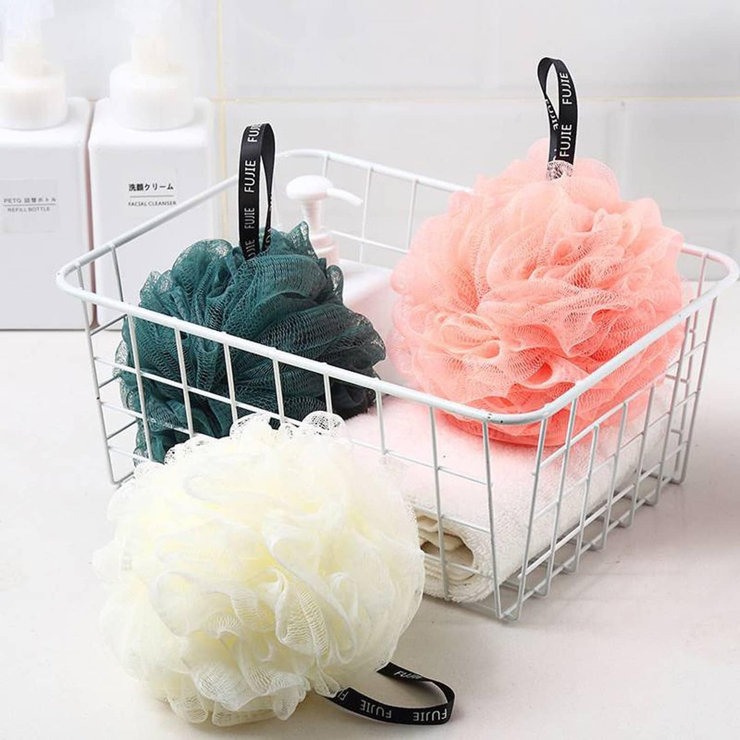 Loofah Shower Puff 3Pcs - Ultra Soft Mesh Bath Sponges for Adults Exfoliating, Scrubbing and Cleaning - Body Scrubbers for Use in Shower