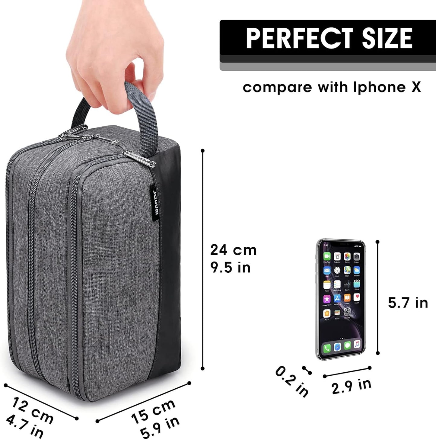 WANDF Toiletry Bag Water-Resistant Nylon Travel Wash Bag Lightweight Dopp Kit for Men and Women (A-Denim Grey)
