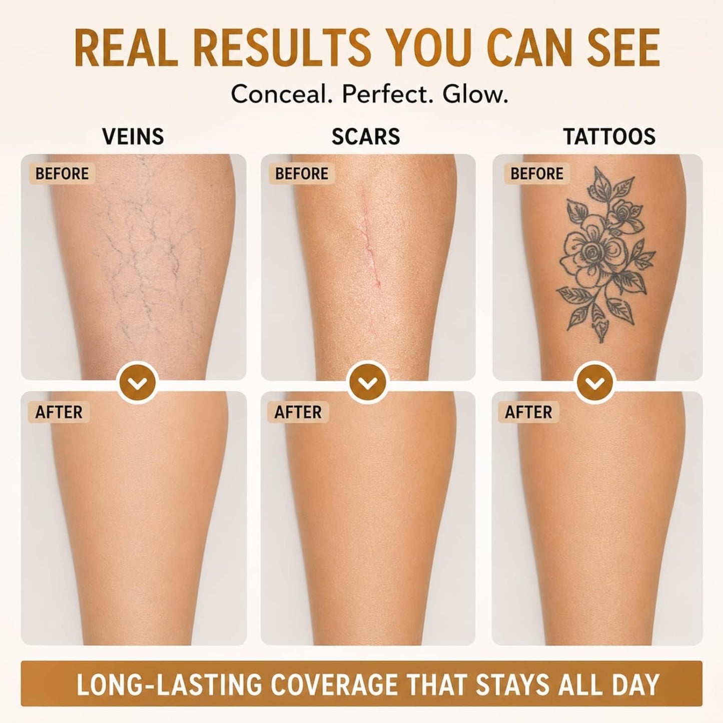 Leg Makeup Waterproof No Transfer - Leg Full Coverage Concealer With Brush - Tattoo Cover Up Makeup - Body Foundation For Veins &amp; Scars - Long-Lasting &amp; Even Skin Tone (#2 Medium Glow)