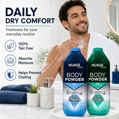 Body Powder for Men 100% Talc-Free Body Powder – 2 Pack (250g Each) – Aqua Fresh &amp; Cool Musk – Anti-Chafing, Sweat Control &amp; Odour Protection