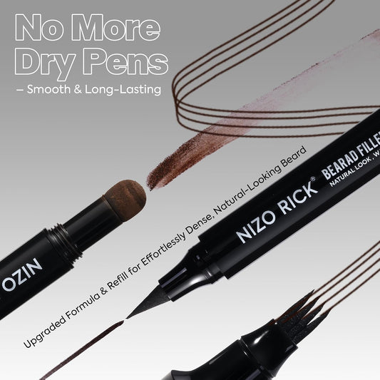 Beard Pencil Kit for Men, 5 in 1 Waterproof Beard Filler Pen Set with Brush, Long-Lasting Dual Tip Filling and Shaping Tools for Hairline, Mustache &amp; Eyebrow (DARK BROWN)