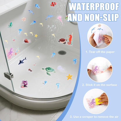 Lyreh 6pcs Sea Creatures Bathtub Grip Stickers, Non Slip Ocean Kids Bathtub Anti Clip Stickers Strong Adhesive Decals Creative and Cute Bathroom Decorations for Bath Tub and Shower Floor