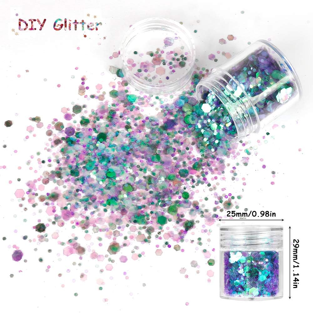 10 Face Glitter Cosmetic Reflective Chunky Cosmetic Glitter for Face Body and Hair(Includes Long Lasting Fix Gel and brush) Festival and Party Beauty Makeup (10 Color)