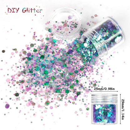 10 Face Glitter Cosmetic Reflective Chunky Cosmetic Glitter for Face Body and Hair(Includes Long Lasting Fix Gel and brush) Festival and Party Beauty Makeup (10 Color)