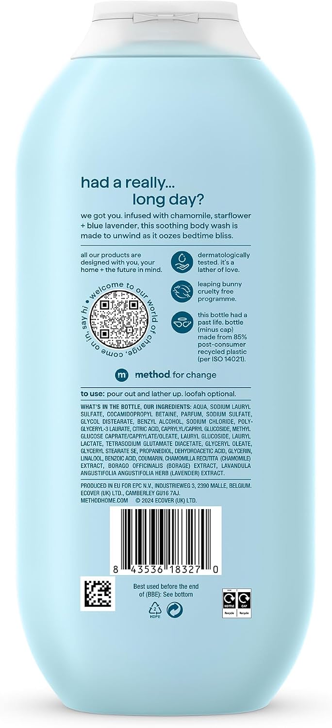 Method Body Wash, Wind Down, Shower Gel, Chamomile, Starflower and Blue Lavender Scent, Pack of 1, 532ml