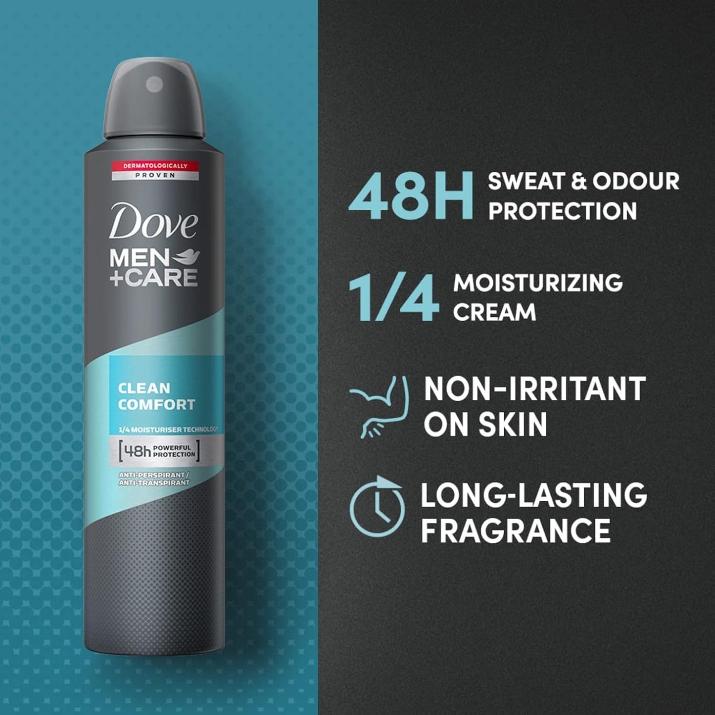 Dove Men+Care Antiperspirant Aerosol Clean Comfort (6 x 250ml)