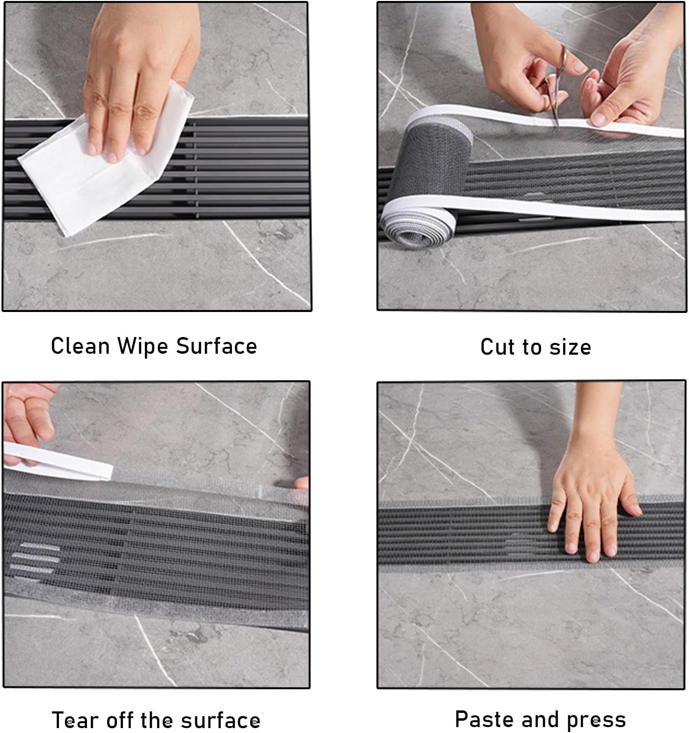 Shower Hair Strainer 100mm x 10m, Self-Adhesive Shower Drain Strainer, Disposable Mesh Hair Catcher with Plastic Scraper, Drain Filter for Showers, Bathtubs, and Kitchens