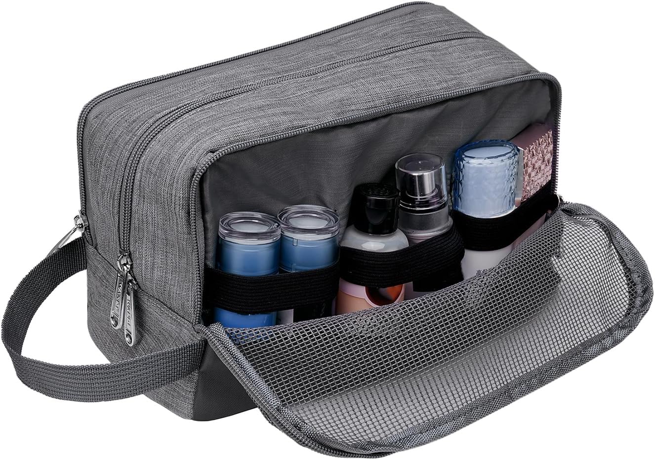 WANDF Toiletry Bag Water-Resistant Nylon Travel Wash Bag Lightweight Dopp Kit for Men and Women (A-Denim Grey)