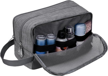WANDF Toiletry Bag Water-Resistant Nylon Travel Wash Bag Lightweight Dopp Kit for Men and Women (A-Denim Grey)