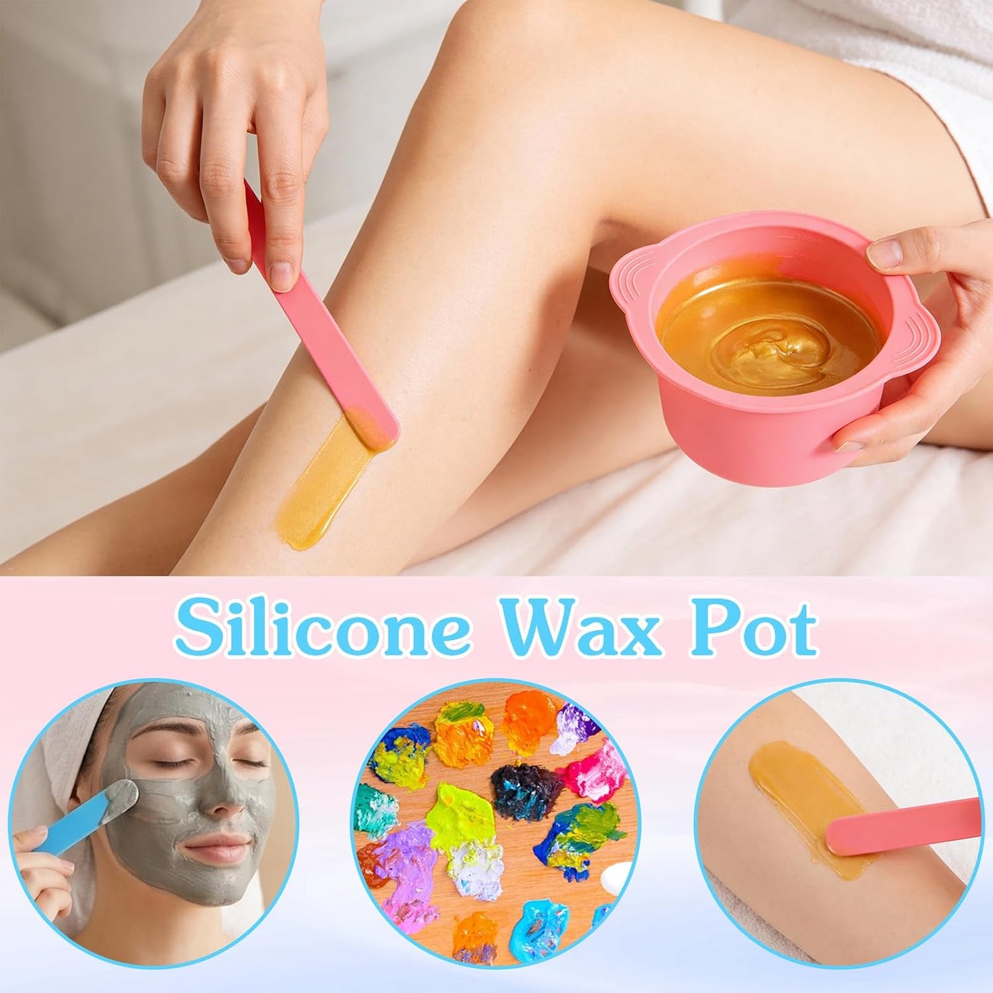2PCS Silicone Wax Pot Insert,Wax Silicone Bowl with 2 Waxes Sticks,Non-Stick Waxes Pot Silicones Liner,for Preparing Powders,Making DIY Face Masks,Mixing Pigments,and Hair Dyes,Blue, Pink