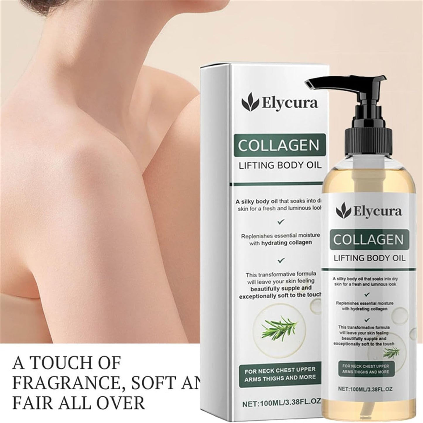 Elycura Collagen Oil, Collagen Lifting Body Oil, 2026 Skin Tightening Serum for Wrinkles, Stretch Marks, Neck Chest Upper Arms Thighs and More, 3.38 Fl Oz (2pcs)