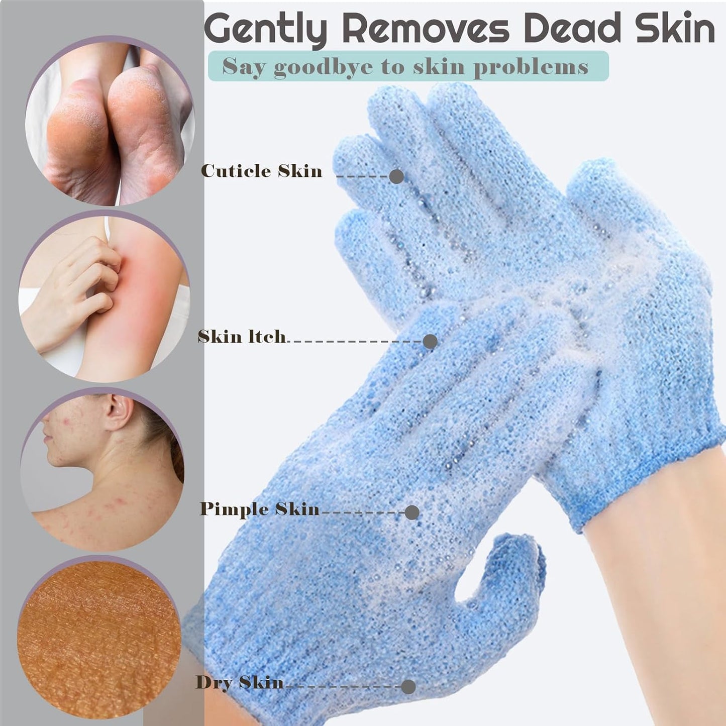 8 Pcs Shower Gloves Exfoliating, Double Sided Deep Clean Body Exfoliator Scrub for Women &amp; Men (4 Pairs) Shower Gloves Bath Sponge Exfoliating Mitt for Shower, Spa, Massage, Dead Skin Cell Remover
