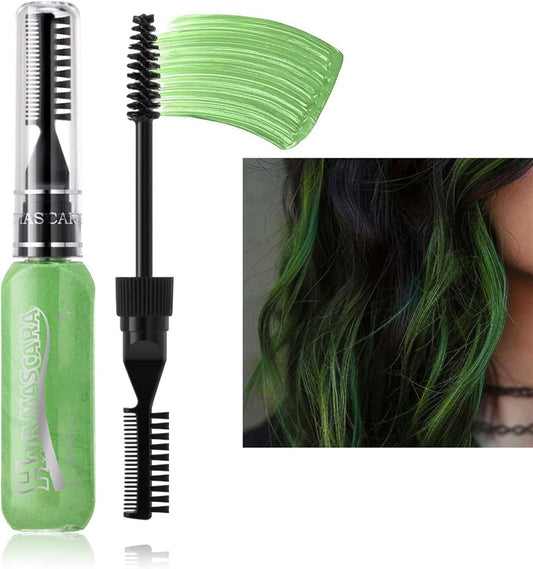 Green Hair Chalk Comb, Hot Color Eyelashes Mascara Wash Out, Coloured Hair Spray, Temporary Hair Dye for Men Washable, Christmas Party Cosplay Gifts for Women（15ml）