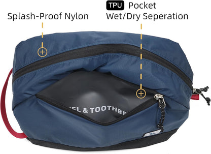 Travel Toiletry Bag 8L, Large Wash Bag with Waterproof TPU Wet/Dry Compartment