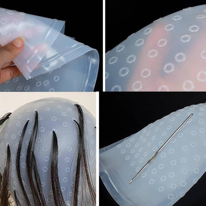 Highlights Hair Dye Kit, Hair Dye Cap With Hook, Highlighting Cap, Reusable Highlighting Kit, Punched Hole Silicone Highlight Cap, for Color Hair Hairdressing Dyeing Staining Tools