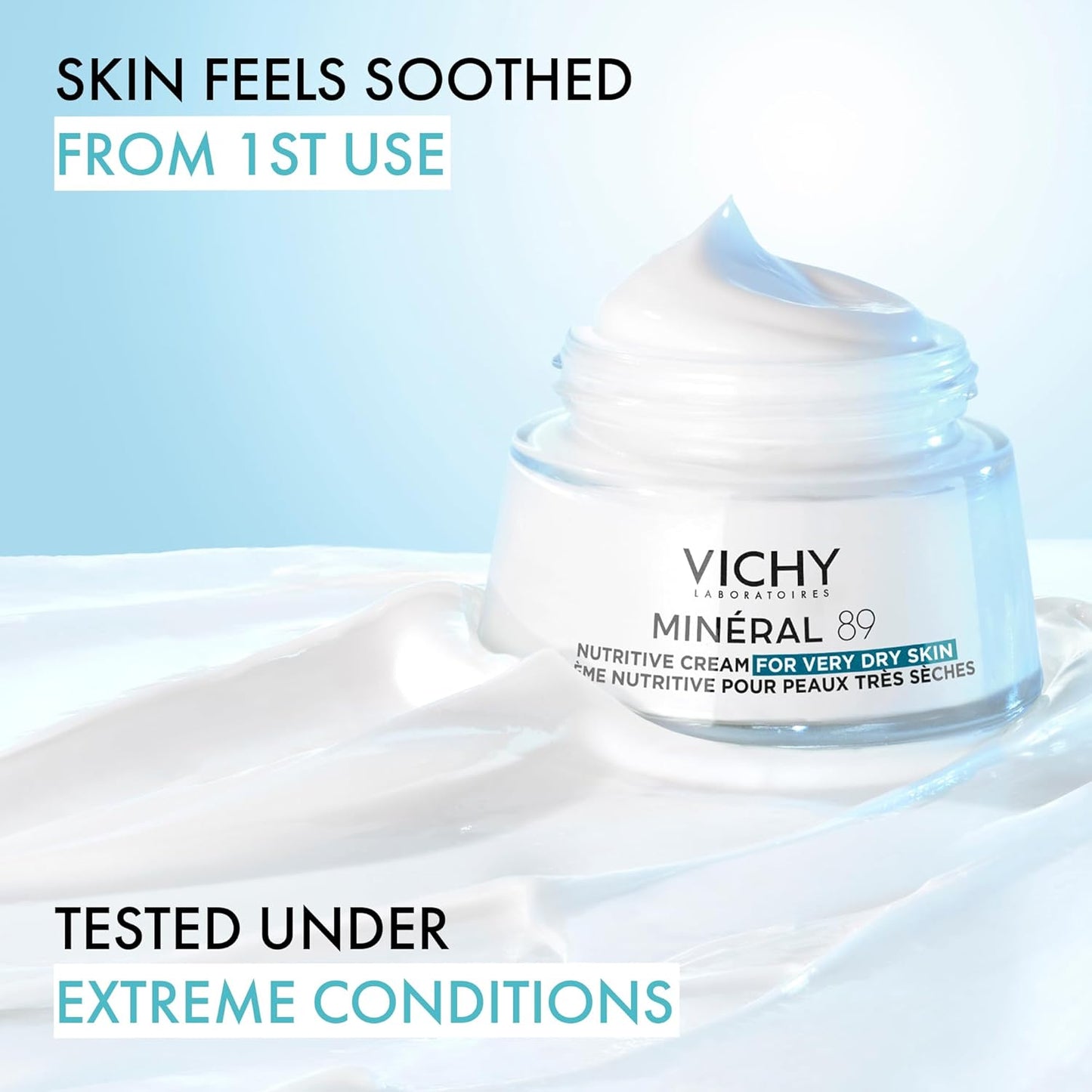 Vichy Minéral 89 Nutritive Cream for Very Dry Skin, Nourishing Face Moisturizer with Shea Butter and Ceralipids for Skin Barrier Recovery, Fragrance-Free, 50ml