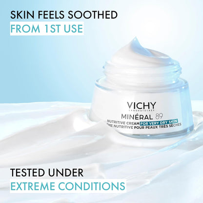 Vichy Minéral 89 Nutritive Cream for Very Dry Skin, Nourishing Face Moisturizer with Shea Butter and Ceralipids for Skin Barrier Recovery, Fragrance-Free, 50ml