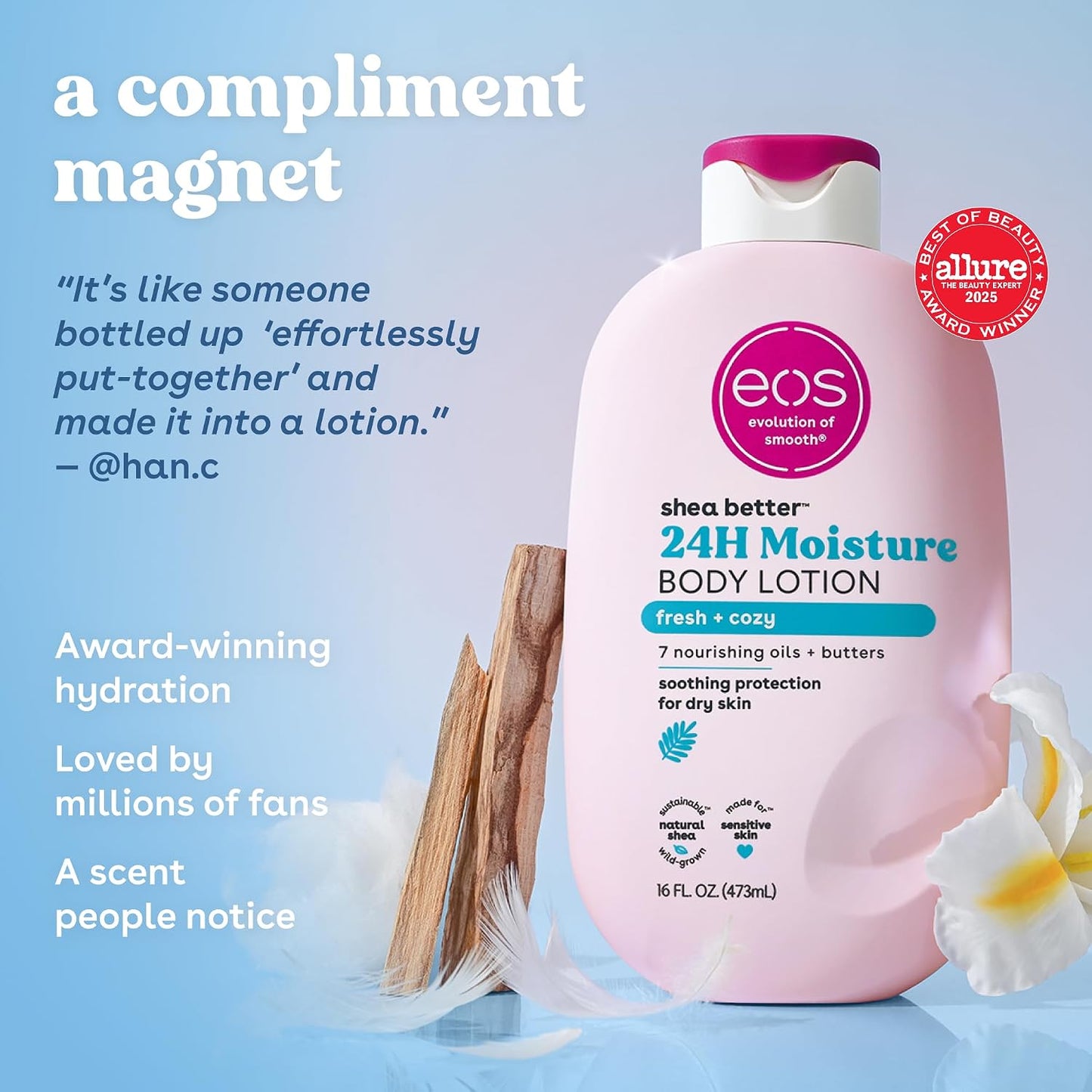 eos fresh &amp; cozy body lotion shea better 24hr moisture - 16 oz/473 ml