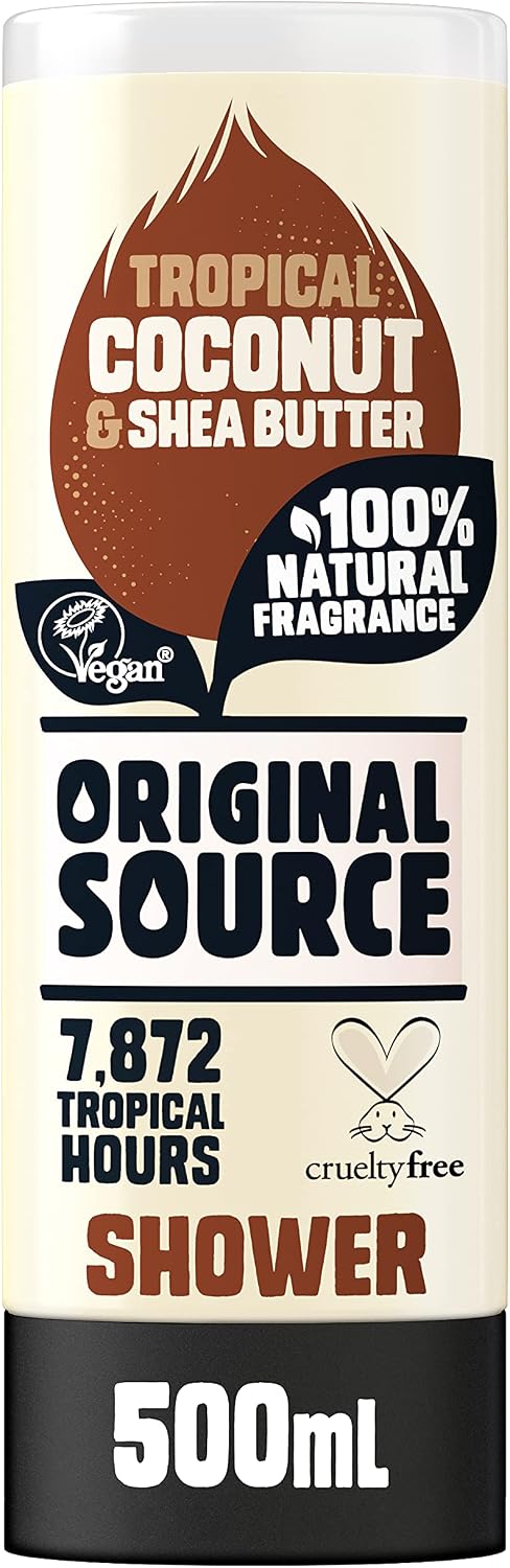 Original Source Coconut and Shea Butter Shower Gel, 100 Percent Natural Fragrance, Vegan, Cruelty Free, Paraben Free, Bulk Buy, Pack of 6 x 500 ml