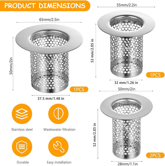 4 PcsShower Drain Hair Catcher for Shower Drains, Stainless Steel Bathtub Sink Drain Strainer, Shower Tray Filter Covers Hair Traps for Bathroom Kitchen Sink(3 Sizes)