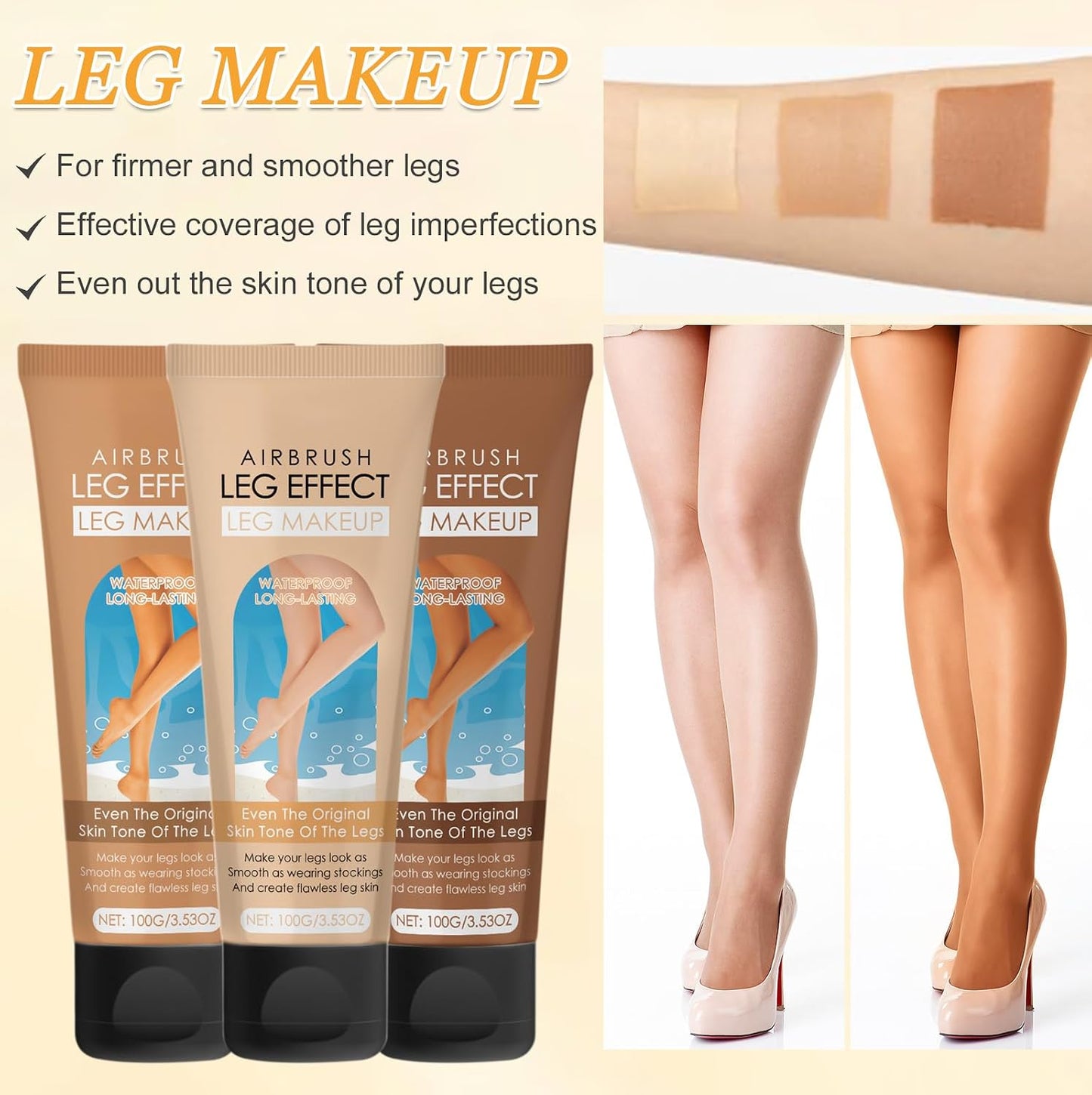 Waterproof Leg Makeup, No Transfer Full Coverage Body Foundation - Flawless Lotion for Veins, Scars, Tattoo Cover Up and Even Skin Tone (Fairest Glow)