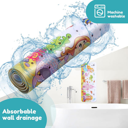 Kids Bath Mat Non Slip Shower Mat, 100x40cm Extra Long Cartoon Baby Bathtub Mats Anti Mould Shower Tub Mats with Suction Cups Machine Washable Bathtub Pad for Baby Children Elderly(Style2)