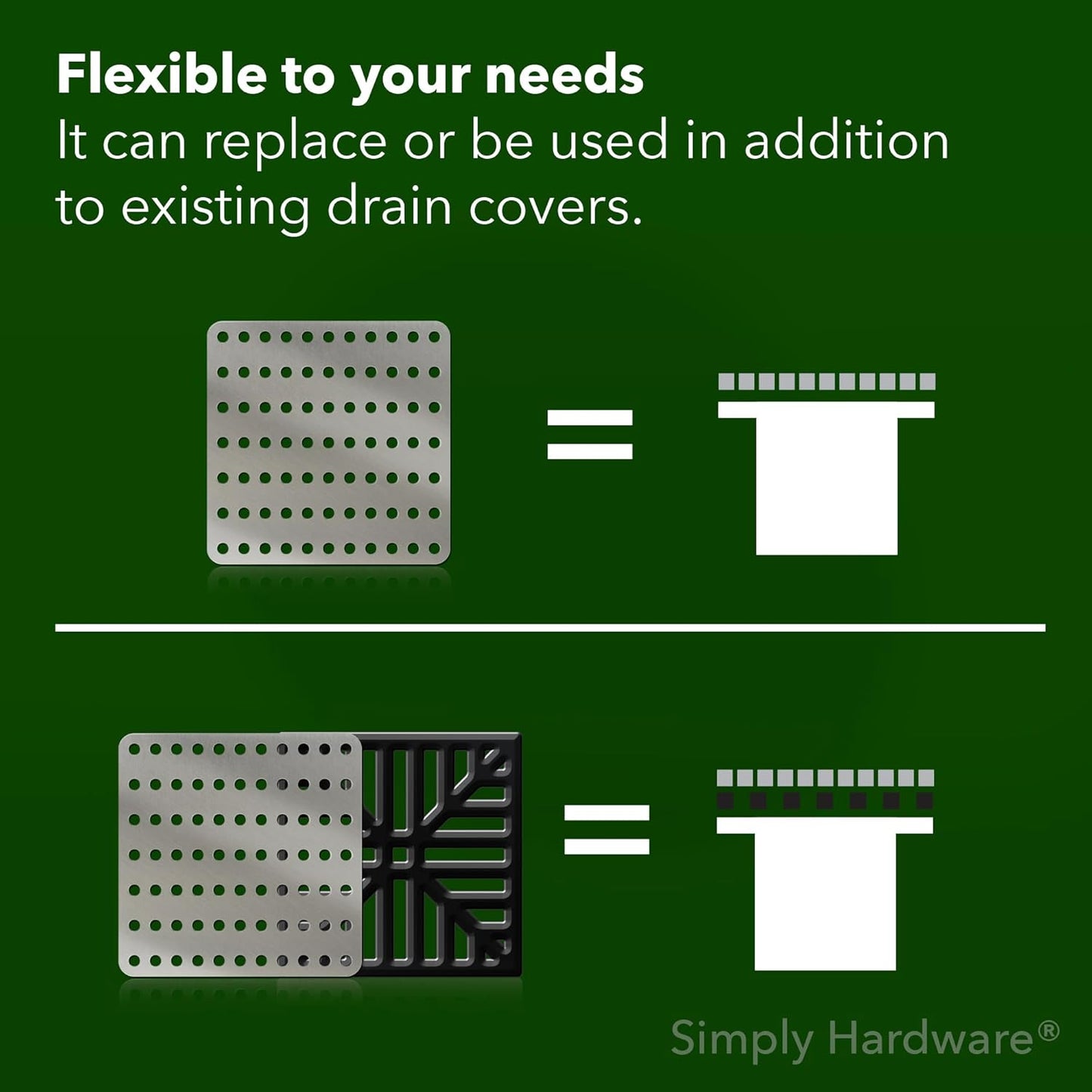 Square Drain Guard/Swirl Cover - 4 Inch up to 9 Inch Stainless Steel - Keep Drains Clear from Leaves &amp; Debris - 6" x 6" (150mm x 150mm) - 77 Holes