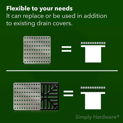Square Drain Guard/Swirl Cover - 4 Inch up to 9 Inch Stainless Steel - Keep Drains Clear from Leaves &amp; Debris - 6" x 6" (150mm x 150mm) - 77 Holes