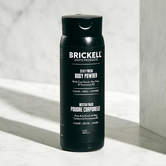 Brickell Men's Products Stay Fresh Body Powder for Men, Natural and Organic Talc-Free, Absorbs Sweat, Keeps Skin Dry (Scented, 5 oz)