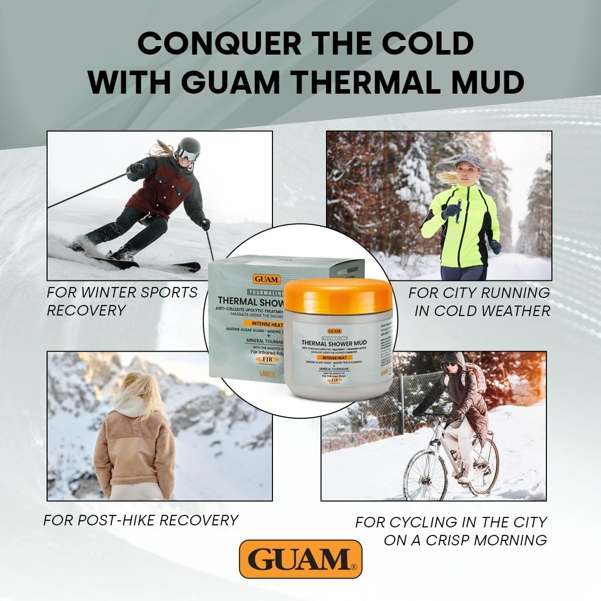 GUAM FIR Tourmaline Shower Mud Anti Cellulite Treatment 400ml, 3-Min Thermal Draining Seaweed Body Mask for Tummy, Legs &amp; Buttocks, Fast-Rinse Firming Care for Daily Smoother-Looking Skin