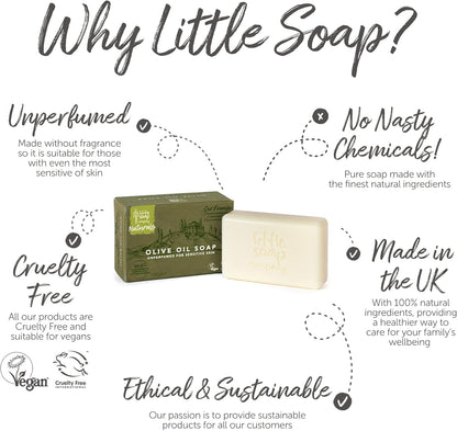 Little Soap Company Olive Oil Soap Bar, 100g | Unperfumed, Natural, Vegan, Cruelty-Free &amp; Eco Friendly | Body, Face &amp; Hand Soap Bar for Sensitive Skin | Nourishing Olive Oil, No SLS &amp; Parabens