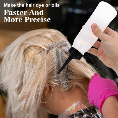 Operitacx 3pcs 250ml Hair Oil Applicator Bottle, Empty Hair Dye Squeeze Bottle with Nozzle, Refillable Scalp Oil Applicator for Root Comb Salon, Size L